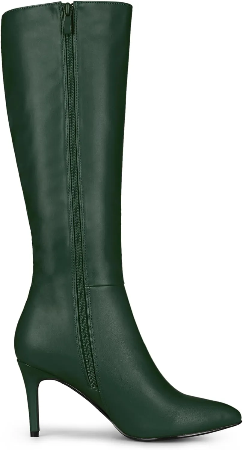 Allegra K Women's High Heels Pointed Toe Stiletto Heel Knee High Boots