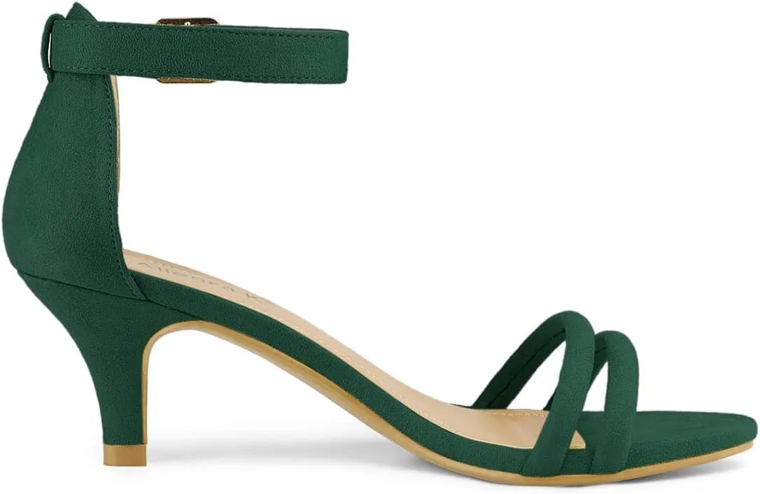 Allegra K Women's Kitten Heel Ankle Strap Sandals Shoes