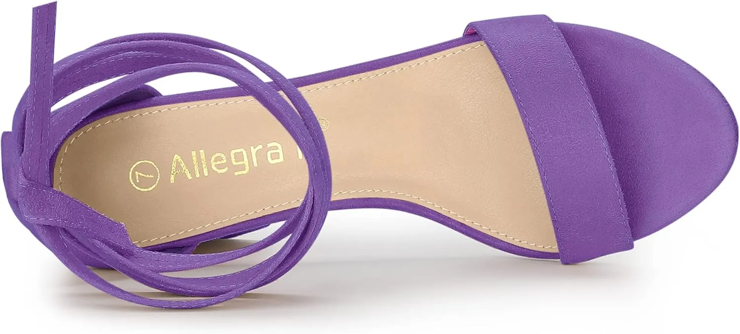 Allegra K Women's Lace Up and Ankle Strap Chunky Heel Sandals