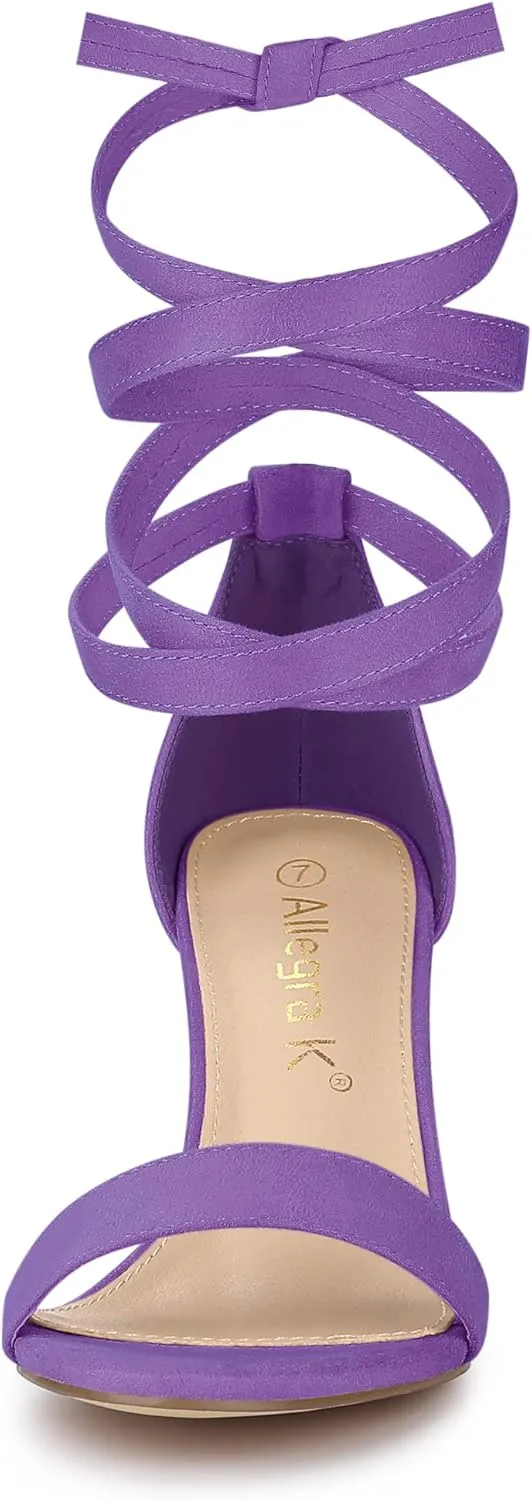 Allegra K Women's Lace Up and Ankle Strap Chunky Heel Sandals
