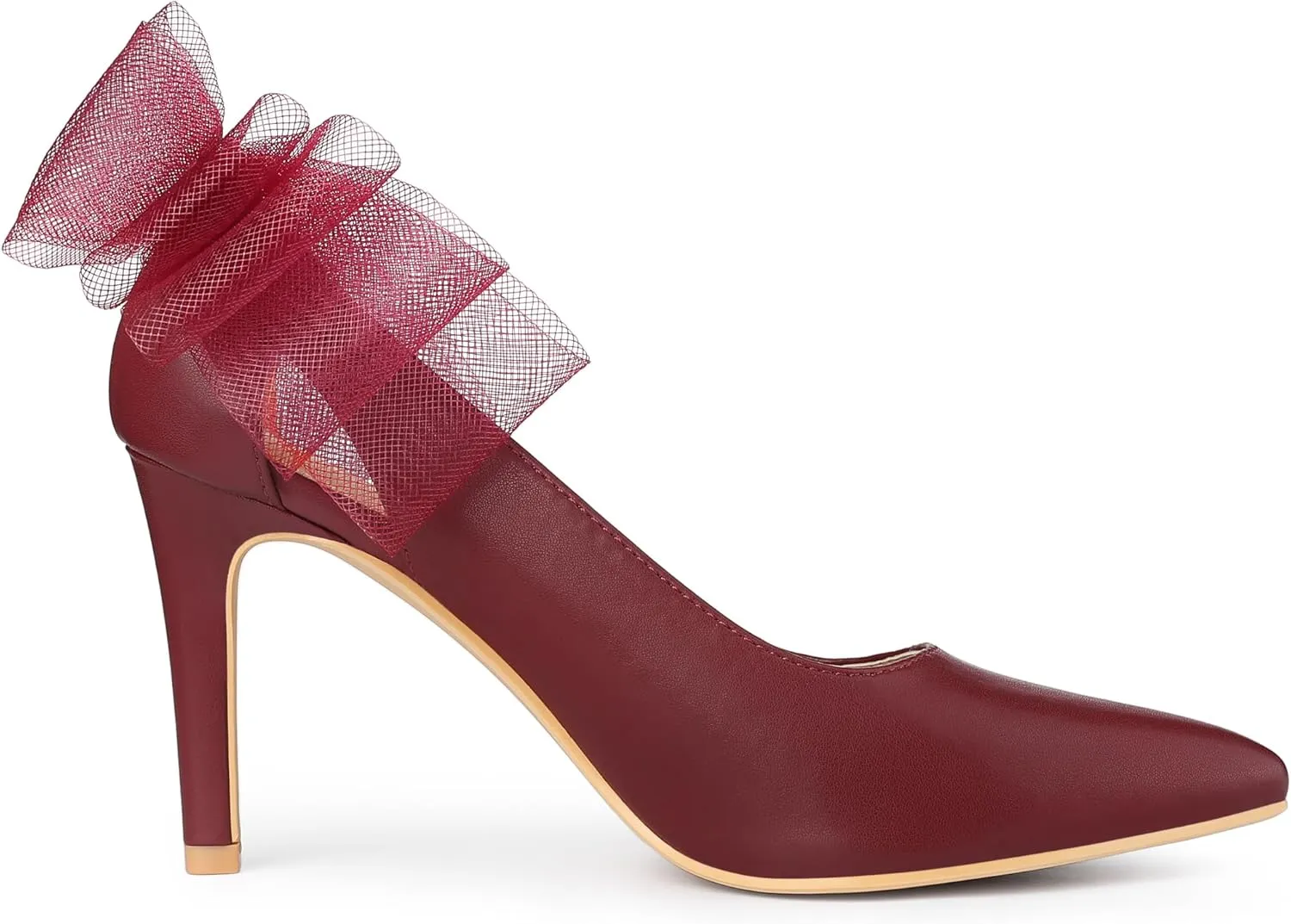Allegra K Women's Mesh Bow Pointed Toe Stiletto High Heels Pumps
