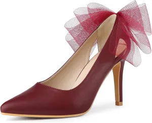 Allegra K Women's Mesh Bow Pointed Toe Stiletto High Heels Pumps