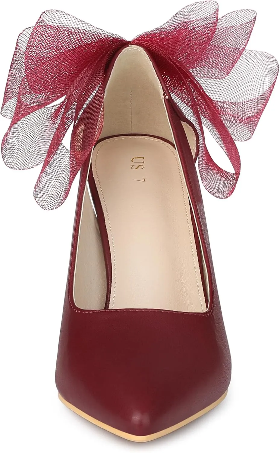Allegra K Women's Mesh Bow Pointed Toe Stiletto High Heels Pumps