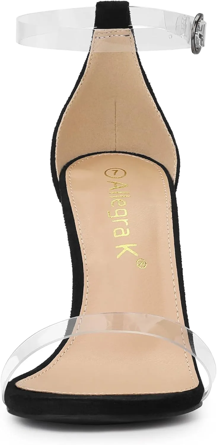 Allegra K Women's Open Toe Clear Ankle Strap Stiletto Heel Sandals
