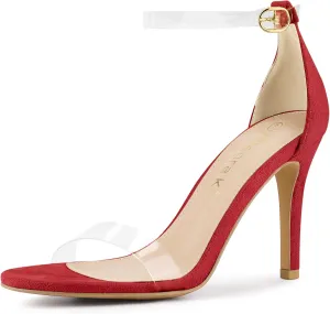 Allegra K Women's Open Toe Clear Ankle Strap Stiletto Heel Sandals