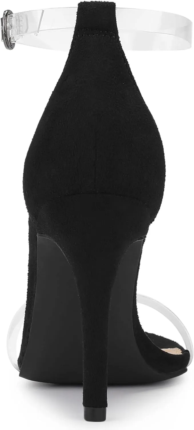 Allegra K Women's Open Toe Clear Ankle Strap Stiletto Heel Sandals