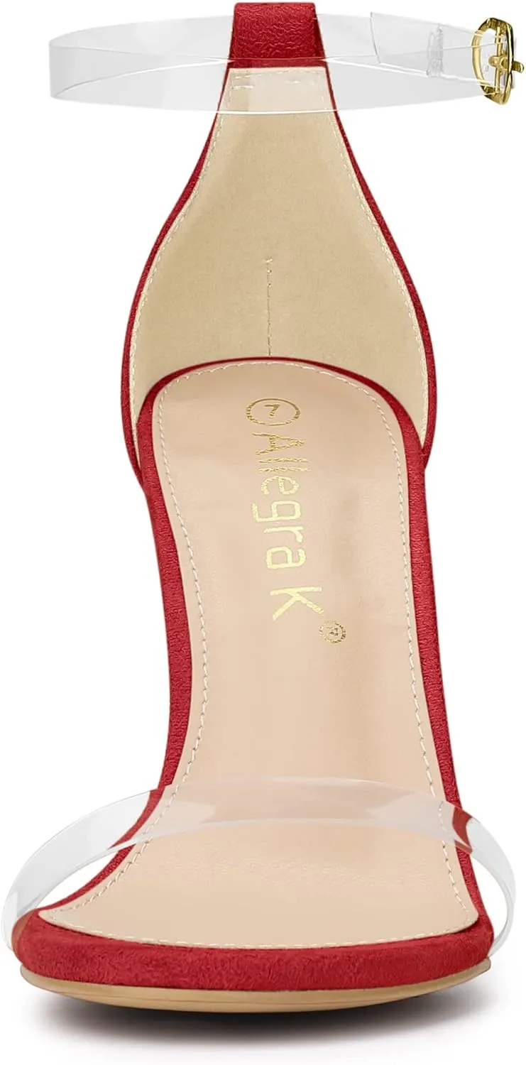 Allegra K Women's Open Toe Clear Ankle Strap Stiletto Heel Sandals