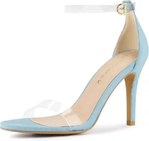 Allegra K Women's Open Toe Clear Ankle Strap Stiletto Heel Sandals