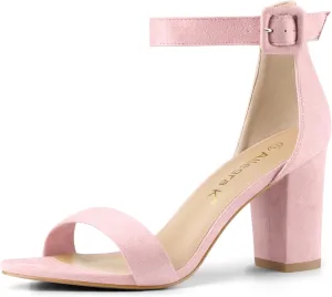 Allegra K Women's Open Toe High Chunky Heel Buckle Ankle Strap Sandals