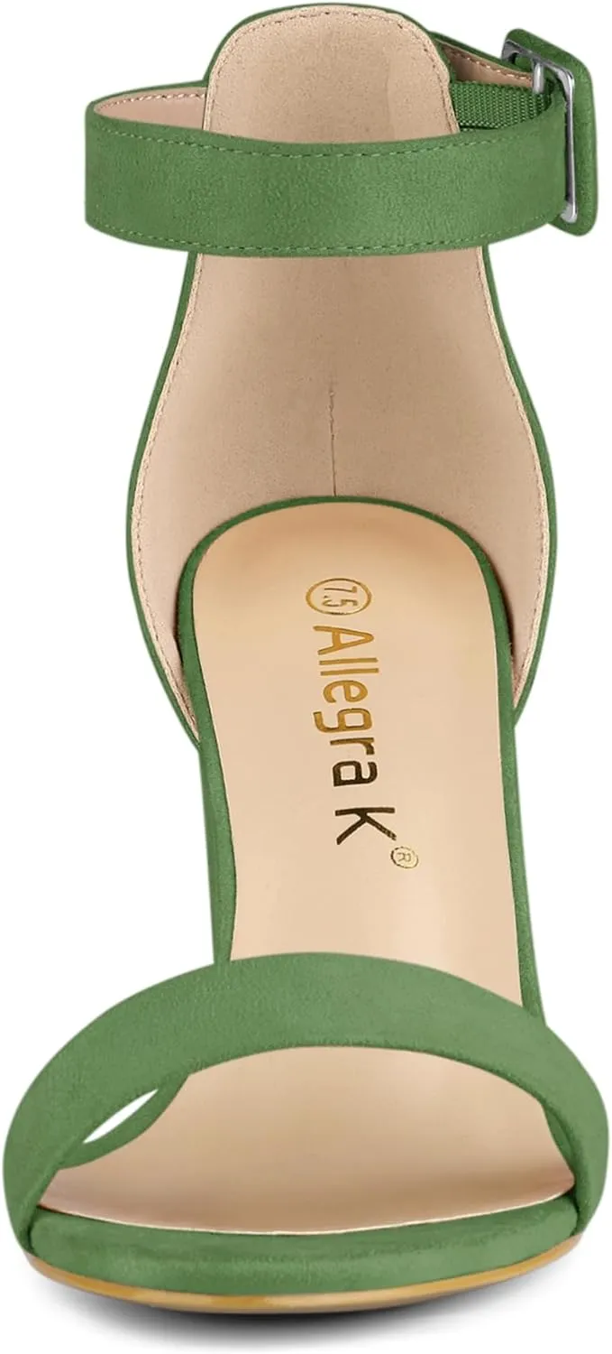 Allegra K Women's Open Toe High Chunky Heel Buckle Ankle Strap Sandals