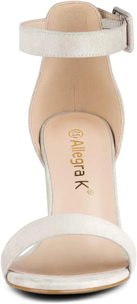 Allegra K Women's Open Toe High Chunky Heel Buckle Ankle Strap Sandals