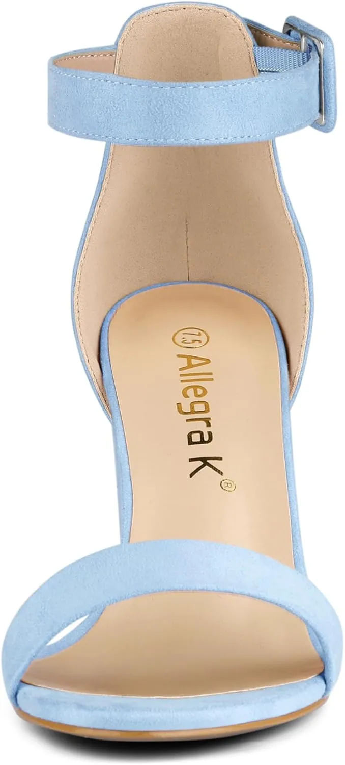 Allegra K Women's Open Toe High Chunky Heel Buckle Ankle Strap Sandals
