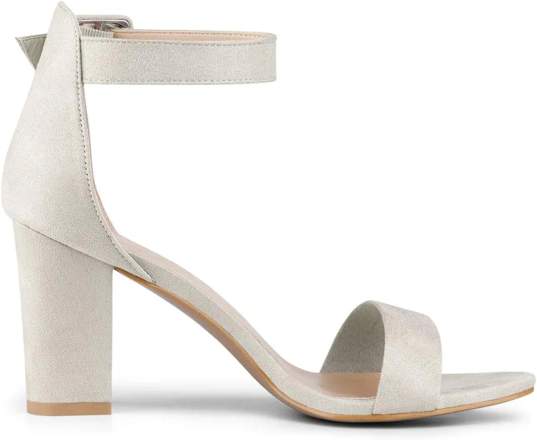 Allegra K Women's Open Toe High Chunky Heel Buckle Ankle Strap Sandals