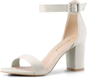 Allegra K Women's Open Toe High Chunky Heel Buckle Ankle Strap Sandals