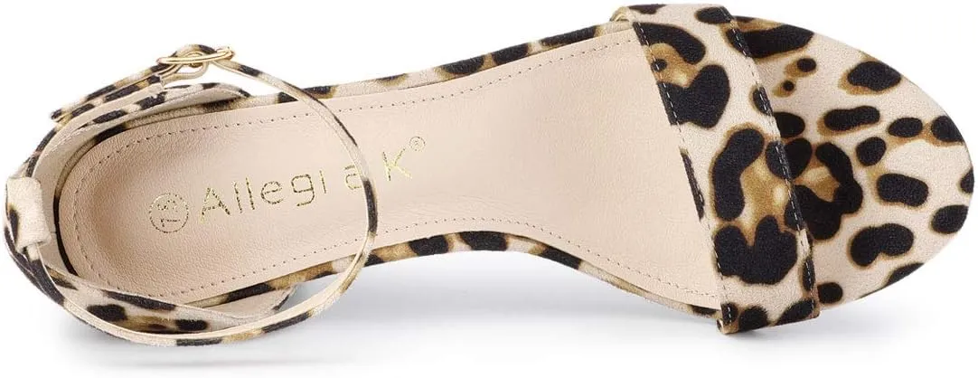 Allegra K Women's Open Toe Printed Ankle Strap Chunky High Heel Sandals