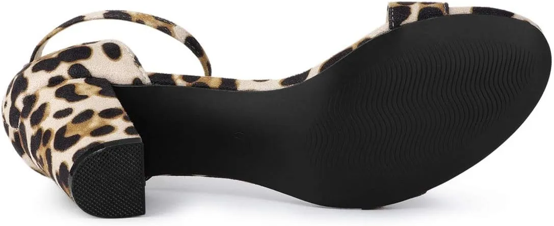 Allegra K Women's Open Toe Printed Ankle Strap Chunky High Heel Sandals