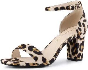 Allegra K Women's Open Toe Printed Ankle Strap Chunky High Heel Sandals