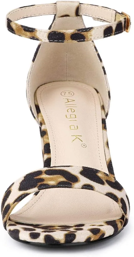 Allegra K Women's Open Toe Printed Ankle Strap Chunky High Heel Sandals