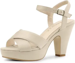 Allegra K Women's Platform Chunky Heel Ankle Strap Beige Sandals 7.5 M US