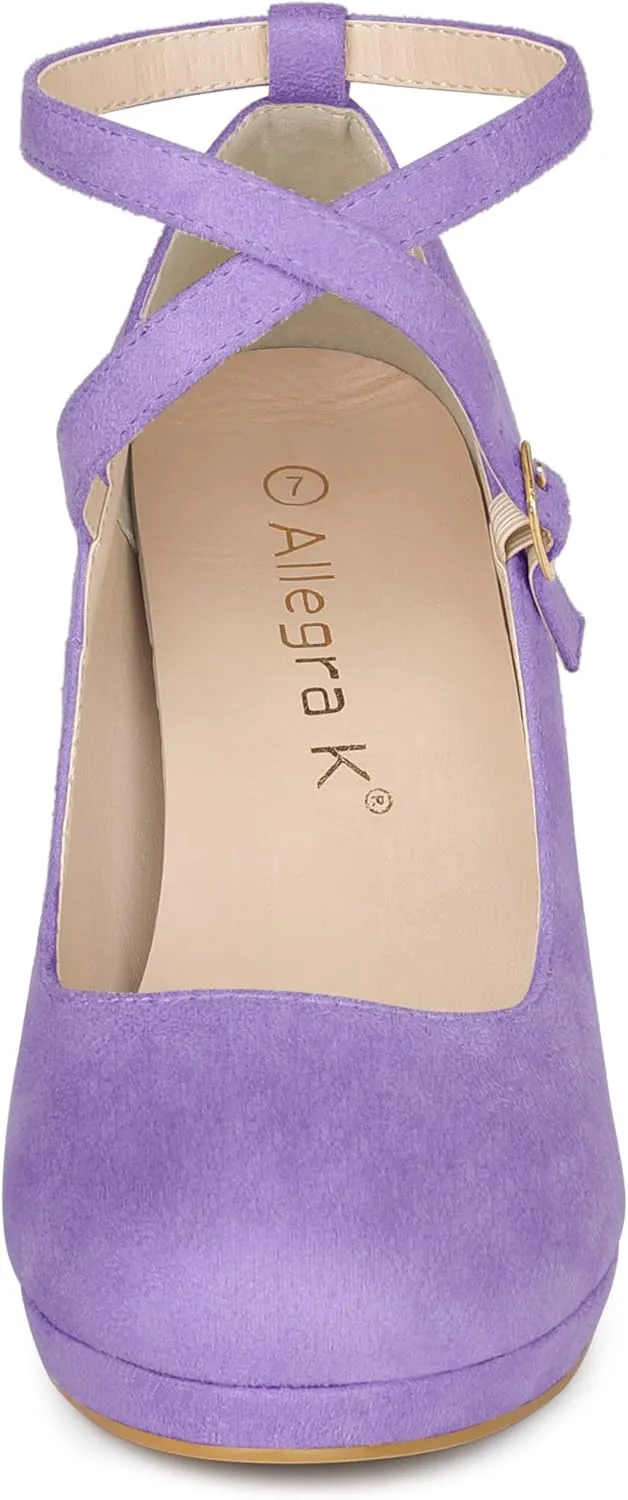 Allegra K Women's Platform Cross Strap Stiletto Heels Mary Jane Pumps