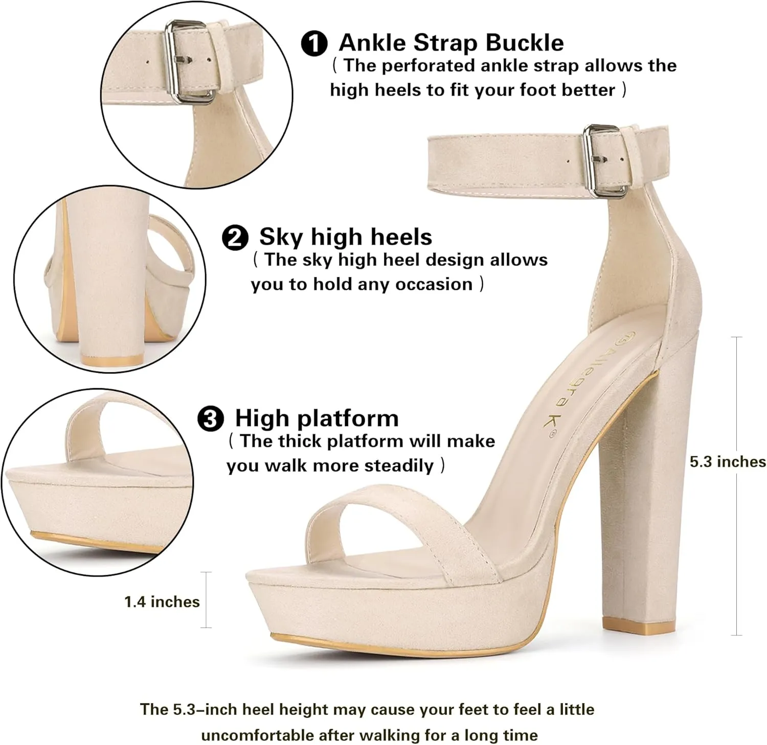 Allegra K Women's Platform High Heel Ankle Strap Chunky Heels Sandals