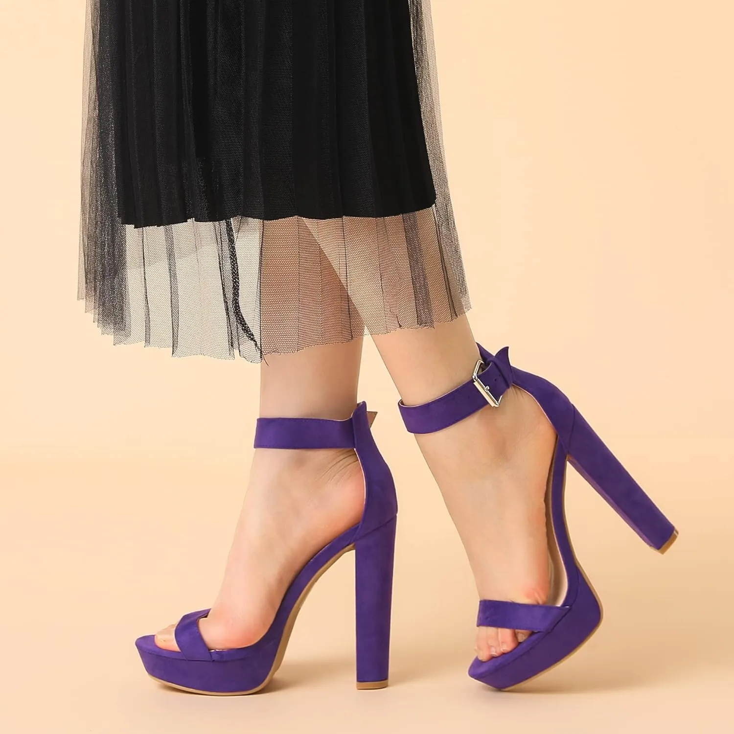 Allegra K Women's Platform High Heel Ankle Strap Chunky Heels Sandals