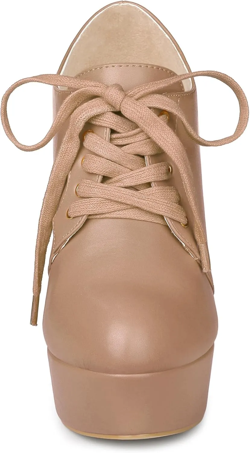 Allegra K Women's Platform Lace Up Round Toe Stiletto High Heel Ankle Booties