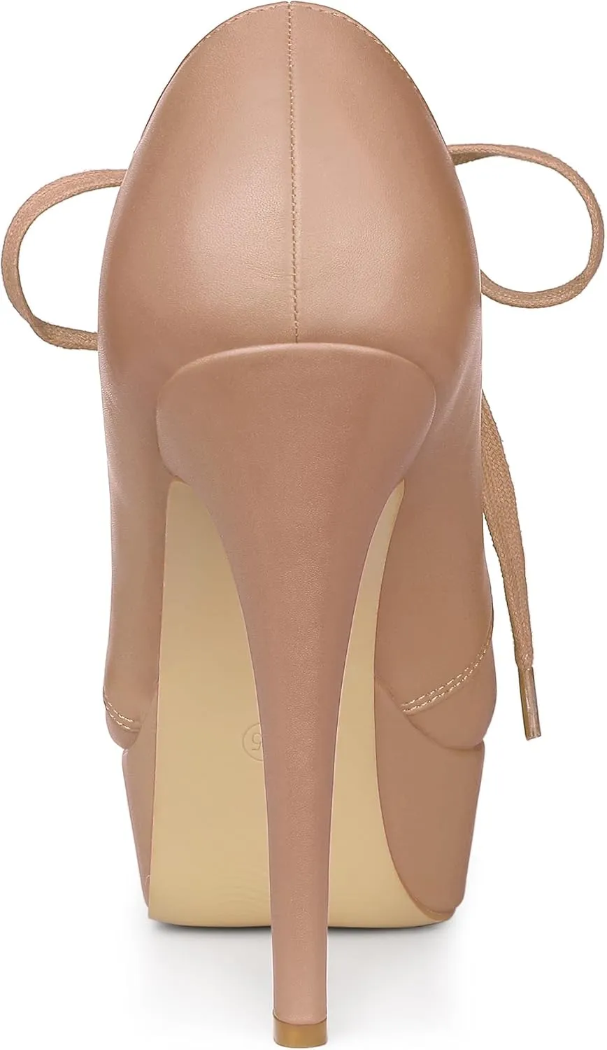 Allegra K Women's Platform Lace Up Round Toe Stiletto High Heel Ankle Booties