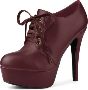 Allegra K Women's Platform Lace Up Round Toe Stiletto High Heel Ankle Booties