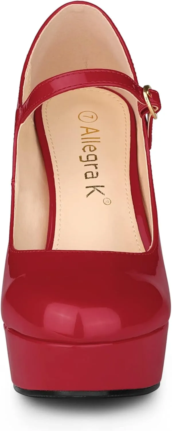 Allegra K Women's Platform Mary Jane Pumps Ankle Strap Stiletto High Heels Dress Shoes