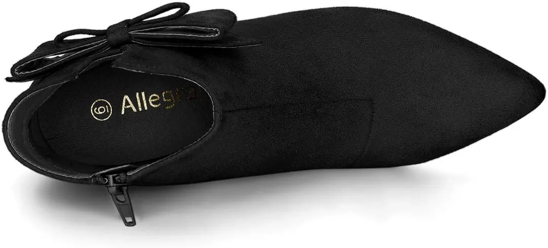 Allegra K Women's Point Toe Bow Stiletto Heel Ankle Boots