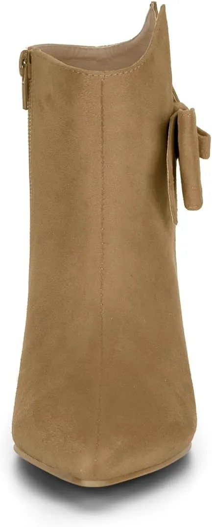Allegra K Women's Point Toe Bow Stiletto Heel Ankle Boots