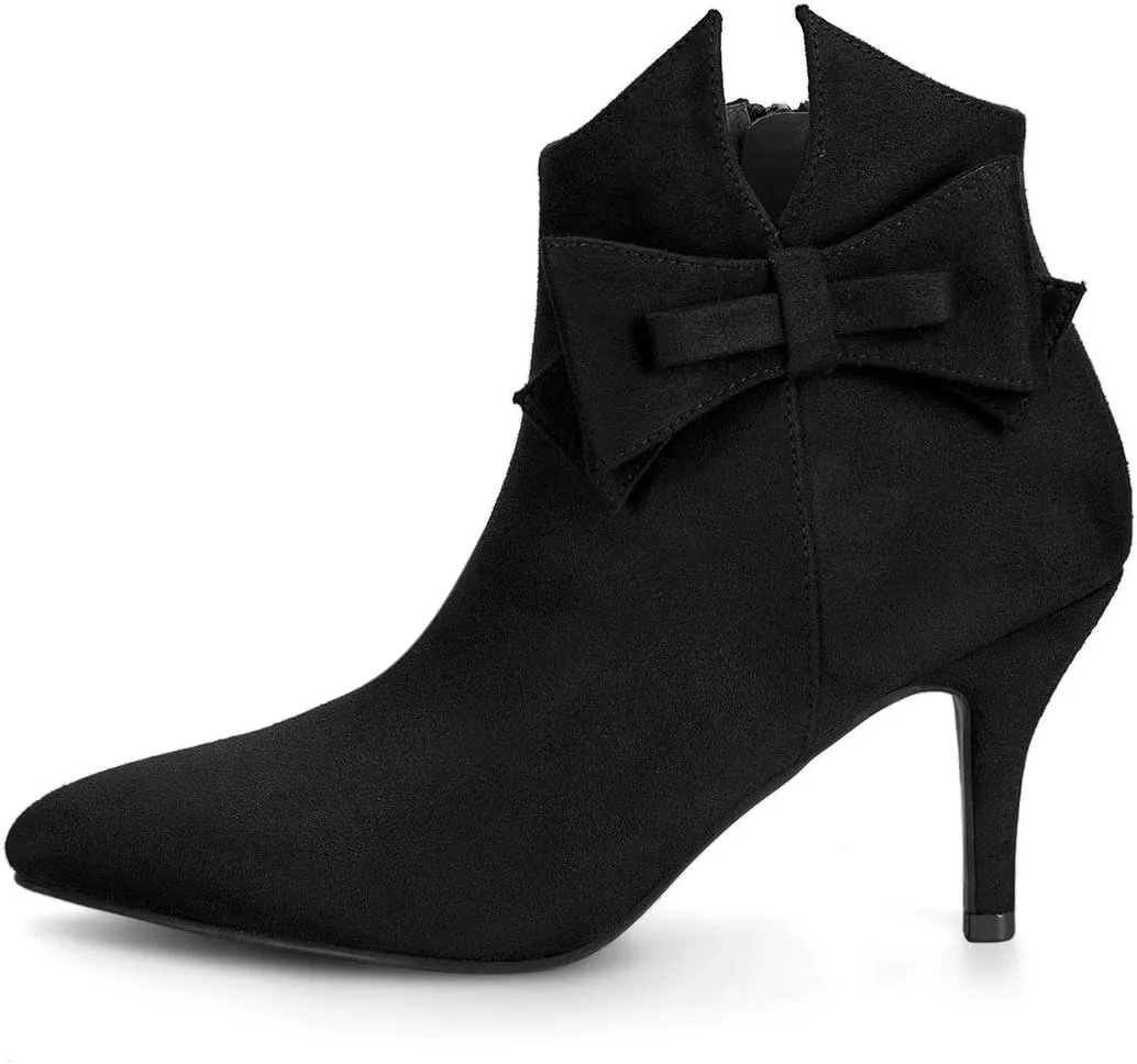 Allegra K Women's Point Toe Bow Stiletto Heel Ankle Boots