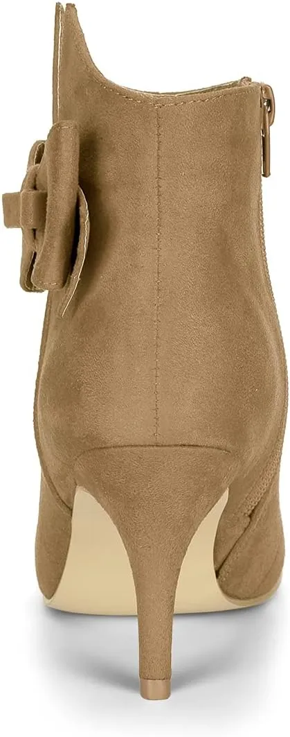 Allegra K Women's Point Toe Bow Stiletto Heel Ankle Boots