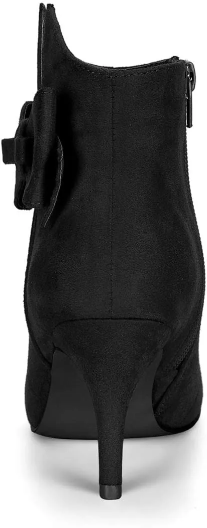 Allegra K Women's Point Toe Bow Stiletto Heel Ankle Boots