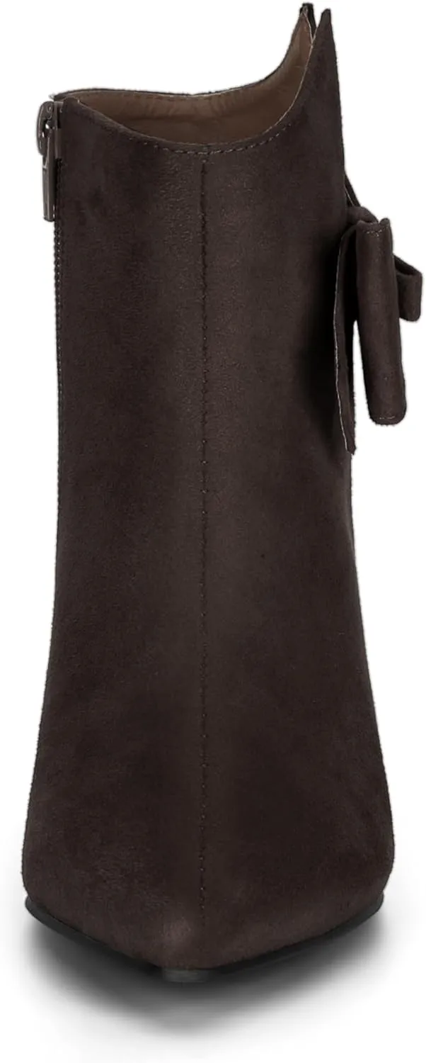 Allegra K Women's Point Toe Bow Stiletto Heel Ankle Boots