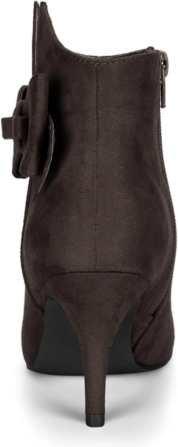 Allegra K Women's Point Toe Bow Stiletto Heel Ankle Boots
