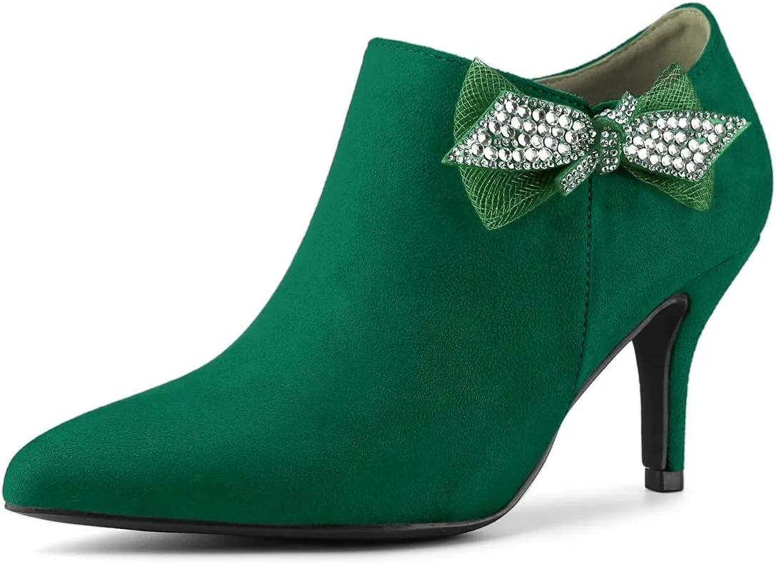 Allegra K Women's Pointed Toe Bow Decor Stiletto Heel Ankle Boots