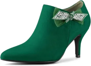 Allegra K Women's Pointed Toe Bow Decor Stiletto Heel Ankle Boots