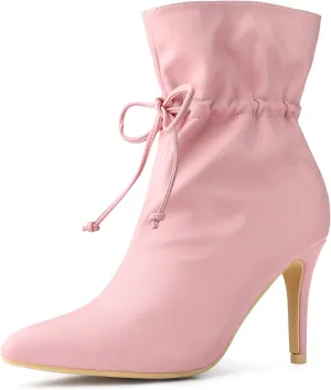 Allegra K Women's Pointed Toe Drawstring Pull on Stiletto Heel Ankle Boots