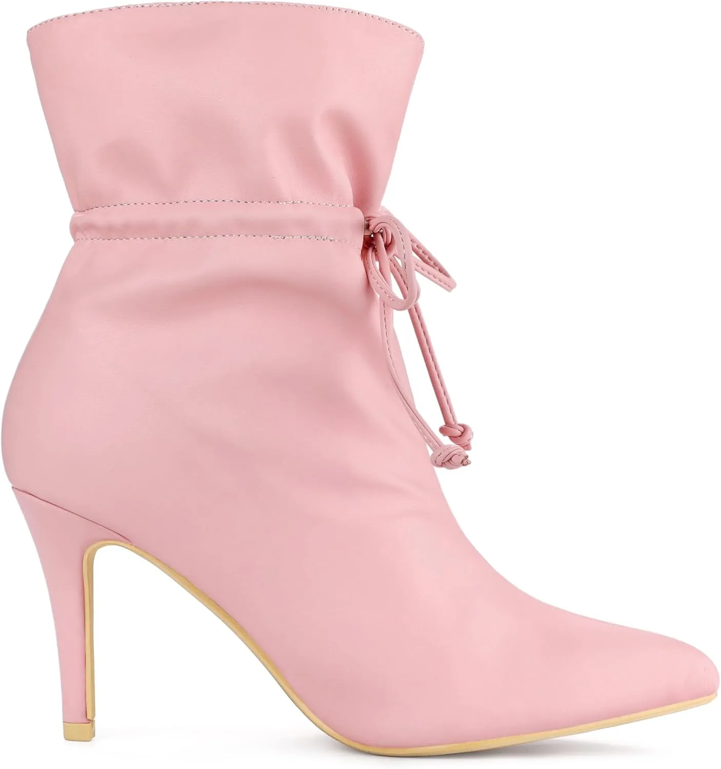 Allegra K Women's Pointed Toe Drawstring Pull on Stiletto Heel Ankle Boots