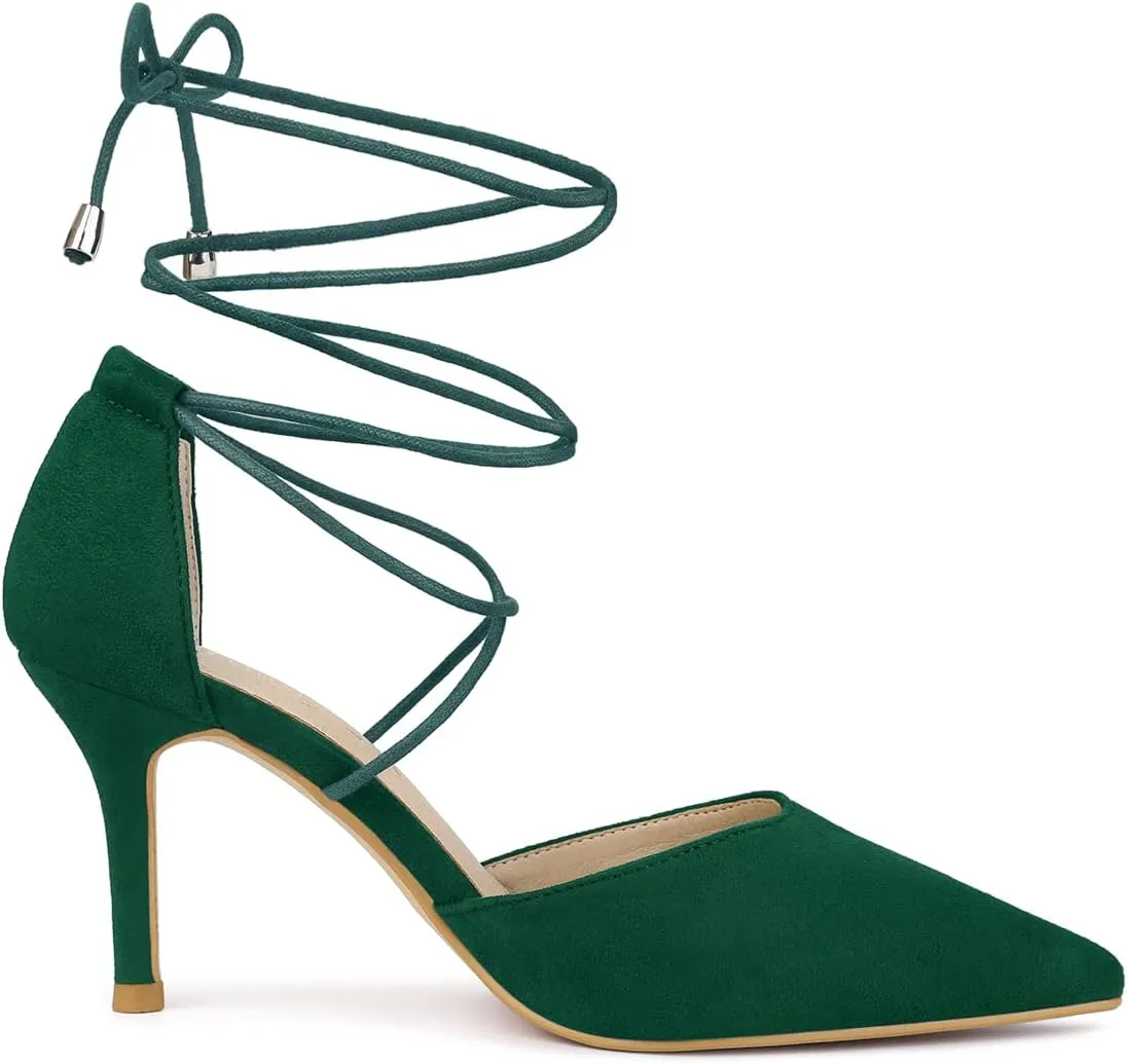 Allegra K Women's Pointed Toe Dress Pumps Lace Up Stiletto Heels Sandals