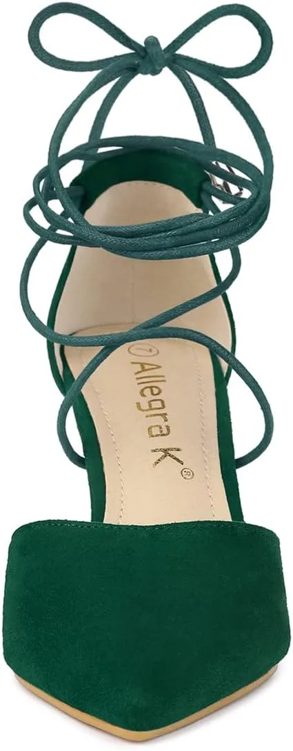 Allegra K Women's Pointed Toe Dress Pumps Lace Up Stiletto Heels Sandals