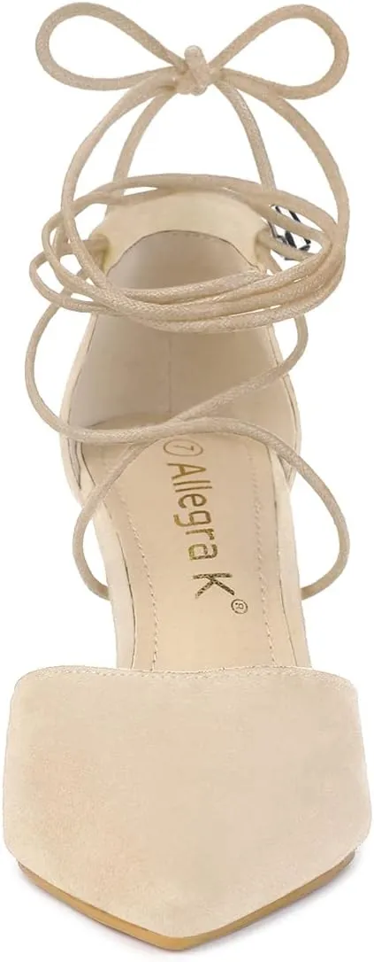 Allegra K Women's Pointed Toe Dress Pumps Lace Up Stiletto Heels Sandals