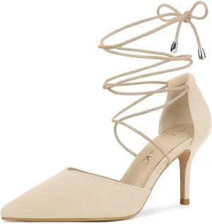 Allegra K Women's Pointed Toe Dress Pumps Lace Up Stiletto Heels Sandals