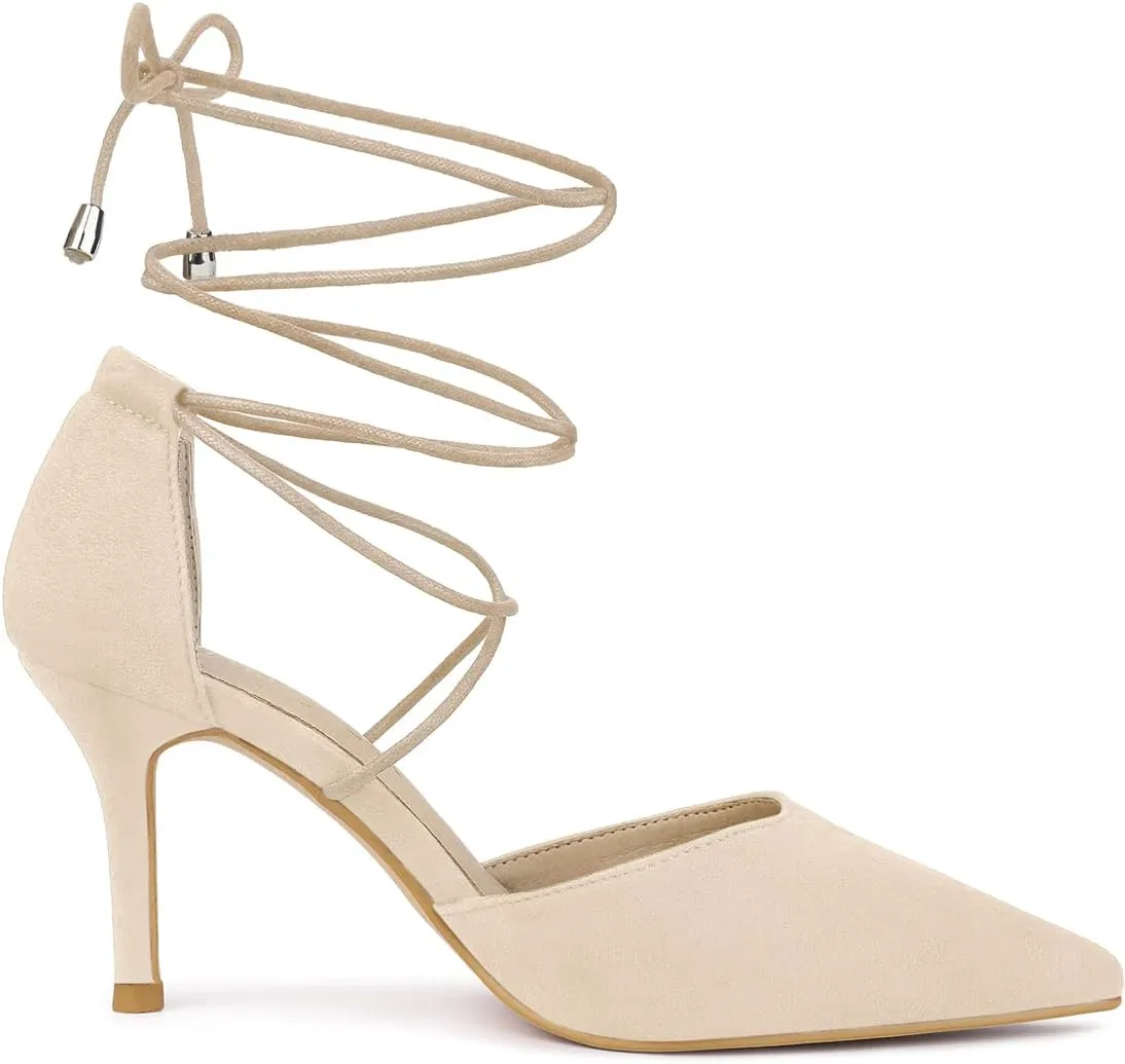 Allegra K Women's Pointed Toe Dress Pumps Lace Up Stiletto Heels Sandals