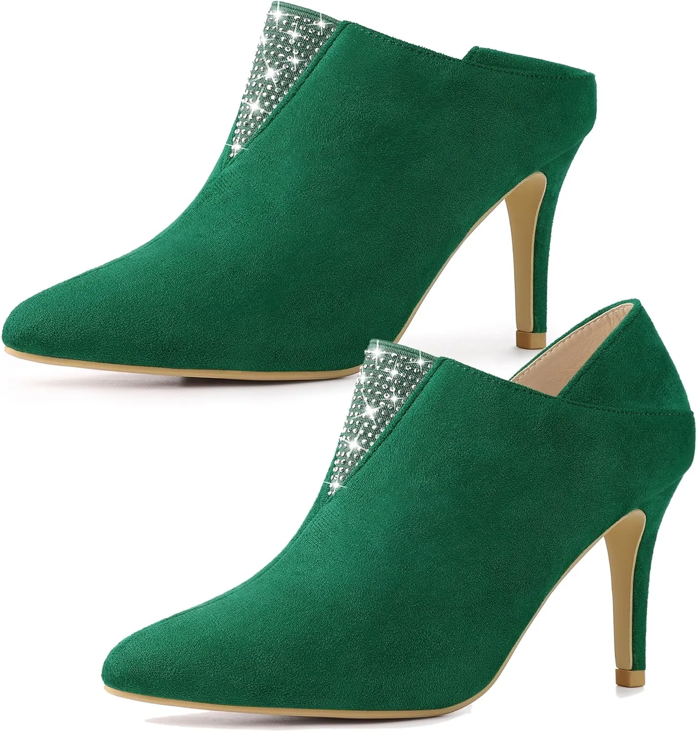 Allegra K Women's Pointed Toe Rhinestones Pull on Stiletto Heel Ankle Booties