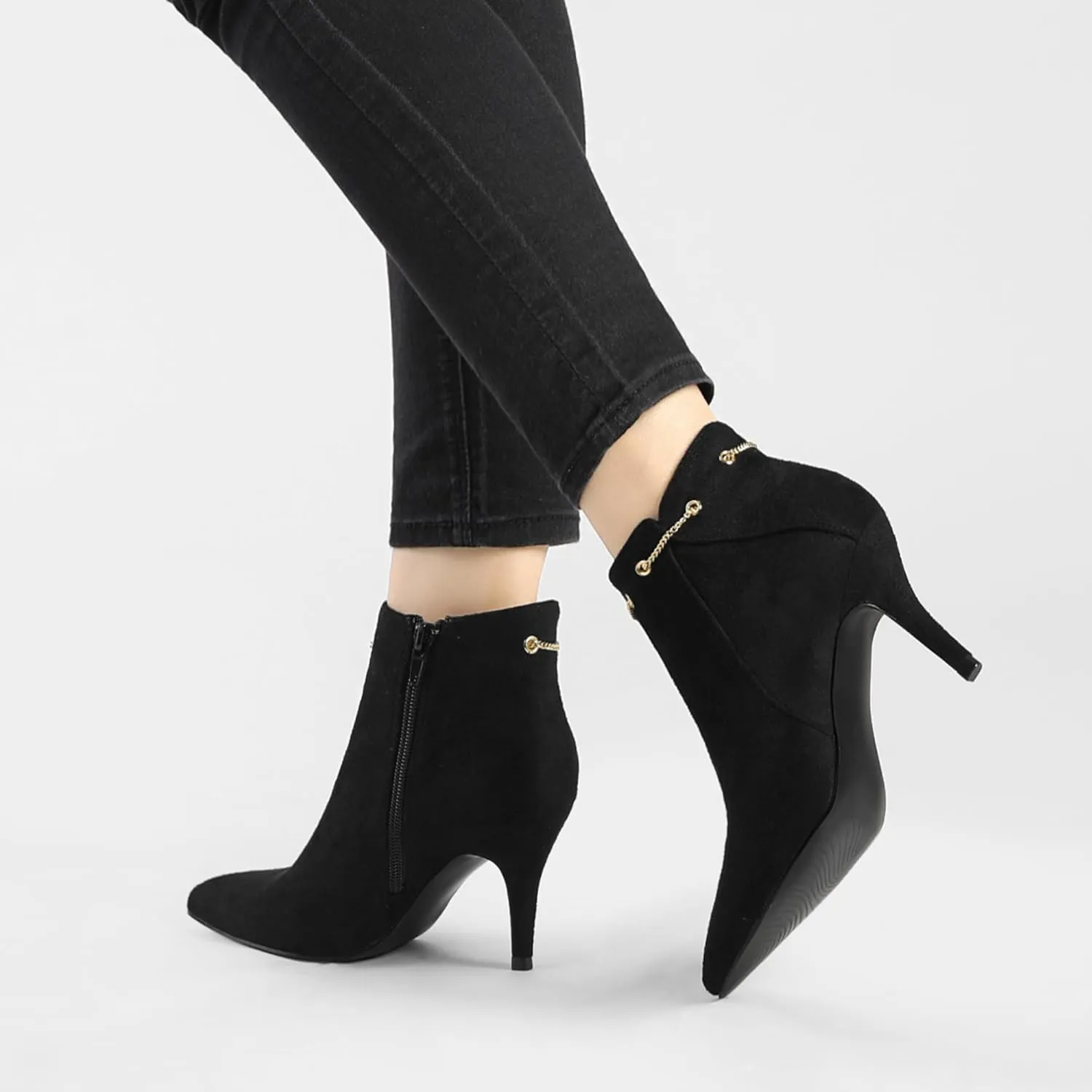 Allegra K Women's Pointed Toe Side Zip Stiletto Heel Ankle Booties