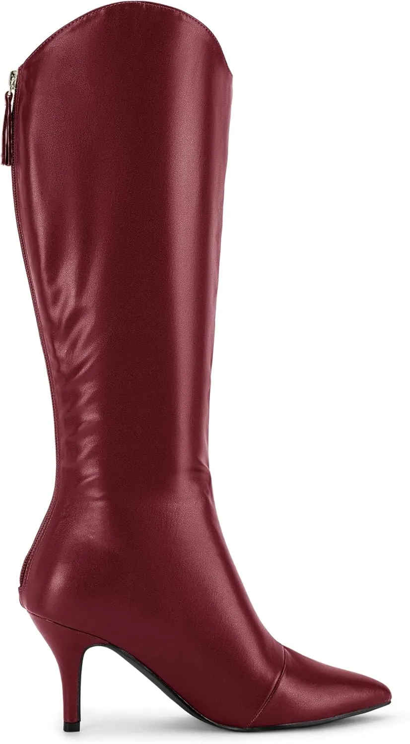 Allegra K Women's Pointed Toe Stiletto Heel Knee High Boots
