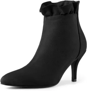Allegra K Women's Pointed Toe Stiletto Heel Ruffle Ankle Boots